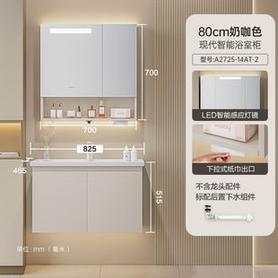多层实木暖色系 JOMOO九牧A2725 稀土抗菌一体盆轻奢智能浴室柜
