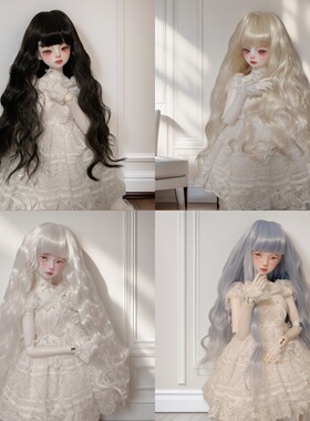 娃用bjd假发3分4分6分柔软丝齐刘海羊毛卷发金色装扮SD娃娃假发