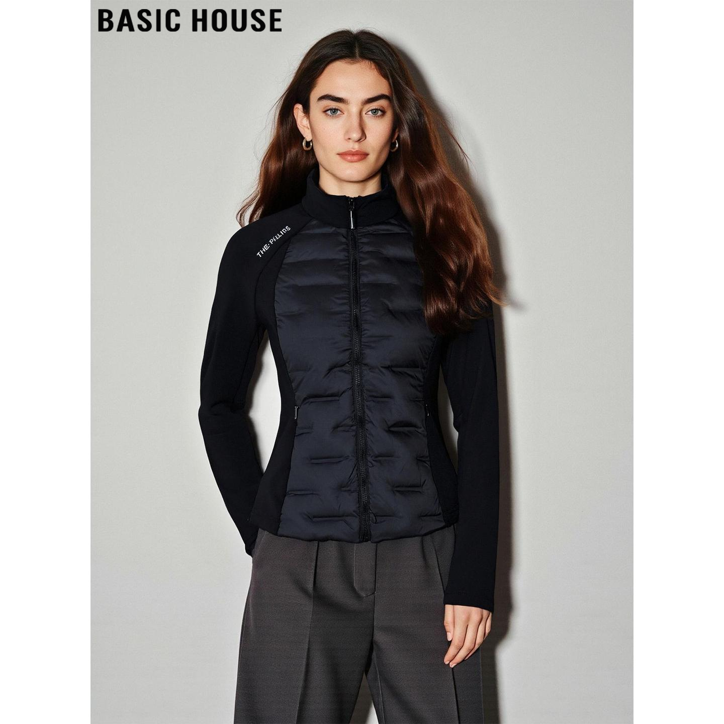 百家好加厚黑色立领羽绒服外套女