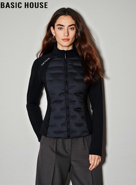 Basic House/百家好黑色立领羽绒服女2025秋冬季修身加厚保暖外套