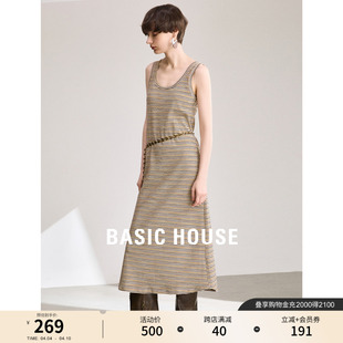 新款 Basic 百家好条纹吊带连衣裙女2024夏季 无袖 House a字长裙