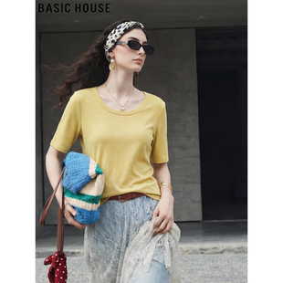 简约休闲半袖 百家好黄色圆领宽松显瘦上衣女夏季 T恤 House Basic