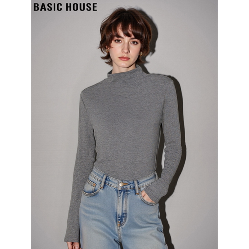 百家好灰色半高领德绒软糯打底衫