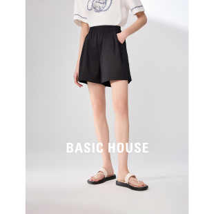 House 女2025夏季 Basic 百家好松紧高腰短裤 新款 宽松阔腿a字裤