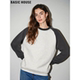 House 百家好拼色插肩袖 圆领卫衣女冬季 Basic 宽松加厚保暖打底衫