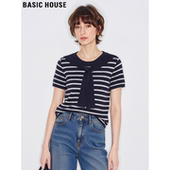 时尚 Basic 披肩上衣 T恤女2026夏季 新款 House 百家好条纹针织短袖