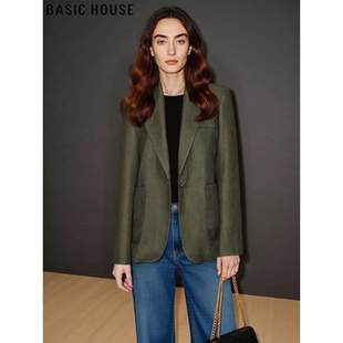 新款 Basic 外套女2026春季 百家好橄榄绿色西装 宽松廓形西服 House