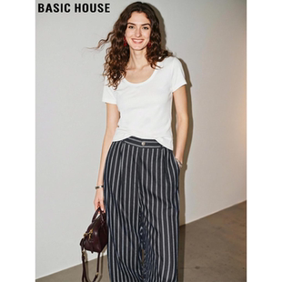 修身 Basic T恤女夏季 百家好白色圆领正肩短袖 百搭气质上衣 House