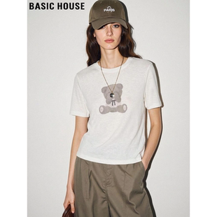 新款 Basic T恤女2026夏季 百家好白色小熊短袖 舒适圆领上衣 House