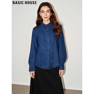 新款 Basic 女2026春季 百家好蓝色牛仔衬衫 通勤休闲衬衣外套 House