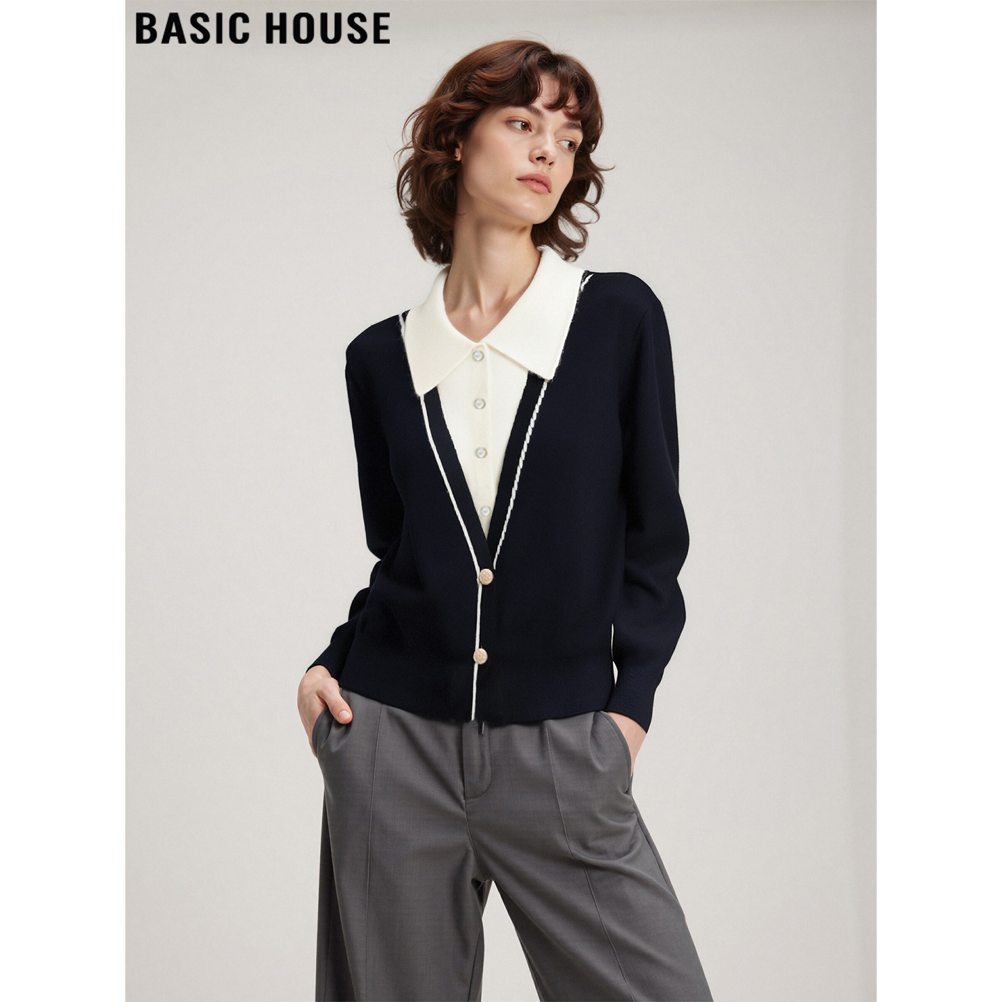 百家好假两件撞色羊毛针织衫女