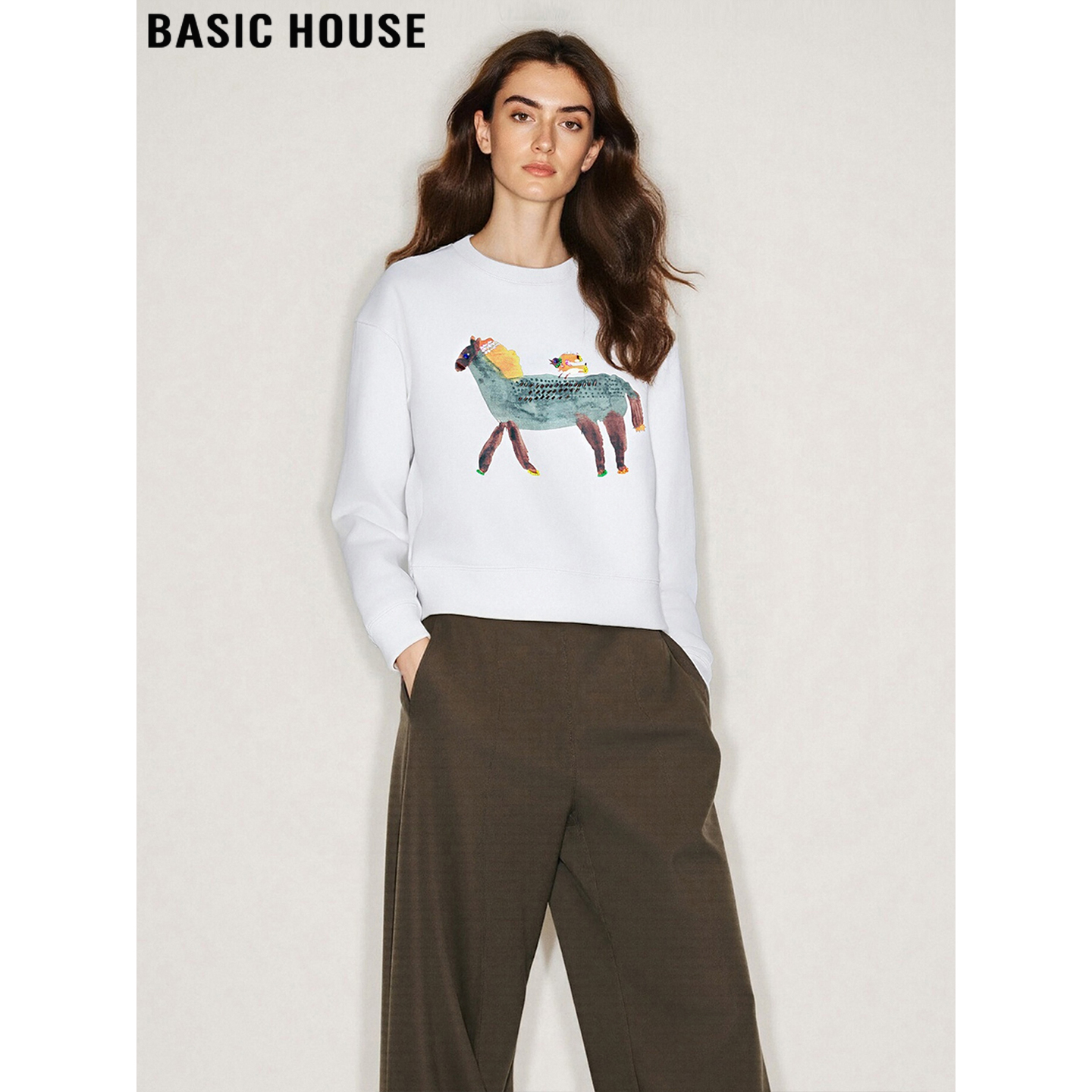 美式卡通印花圆领卫衣女宽松外套