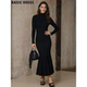 House 百家好黑色半高领针织裙女2026春季 新款 Basic 中长款 鱼尾裙