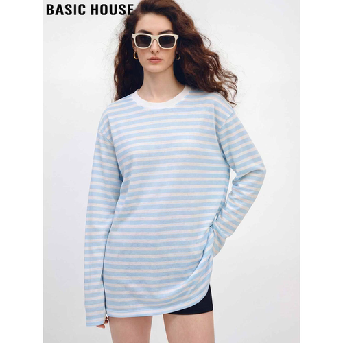 百家好蓝色条纹天丝防晒罩衫T恤