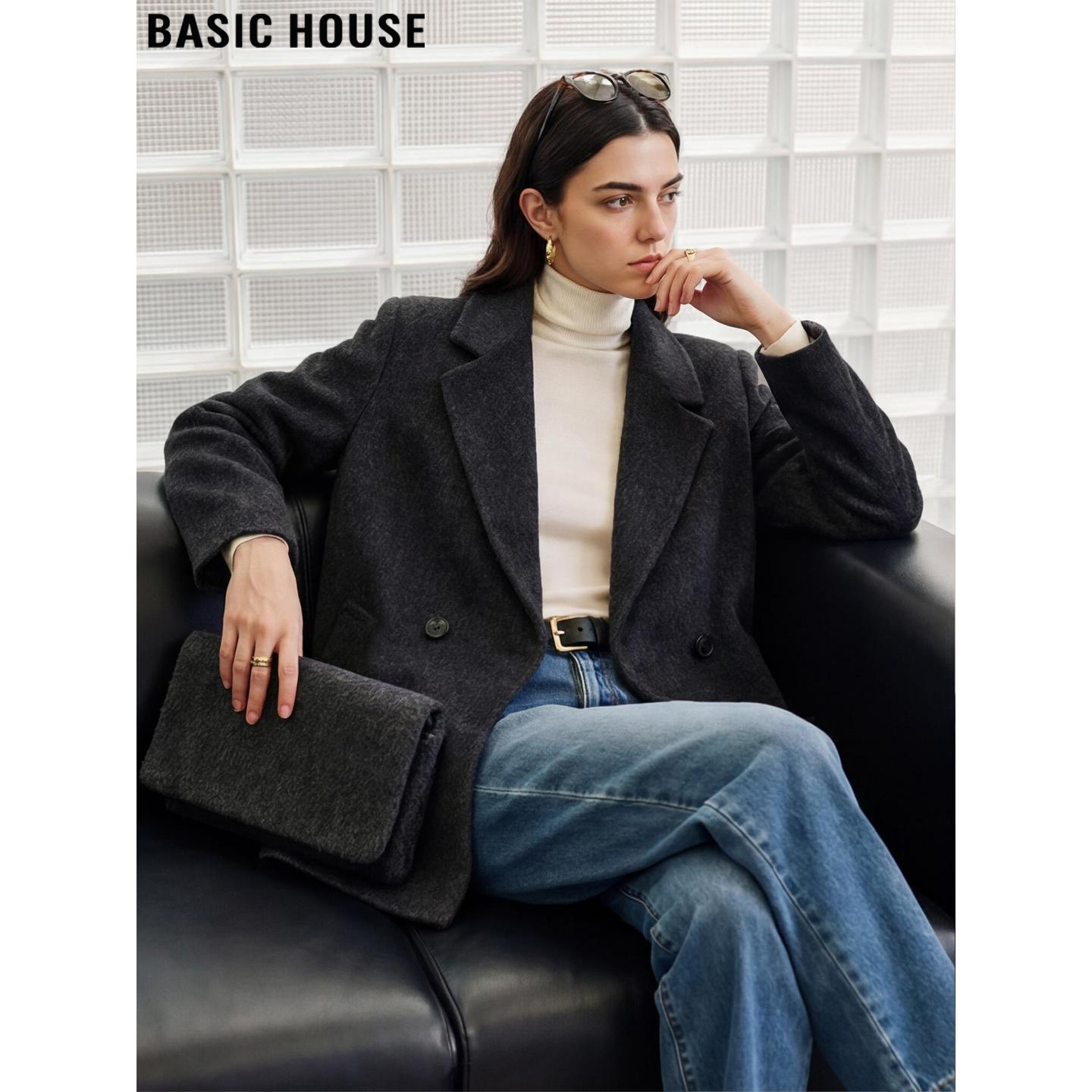 百家好高级感灰色羊毛呢子大衣女