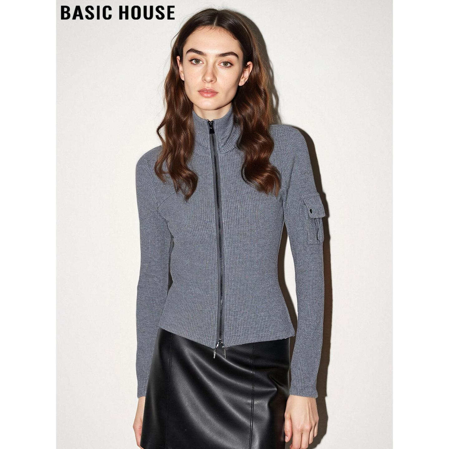 美式复古修身显瘦立领拉链外套女