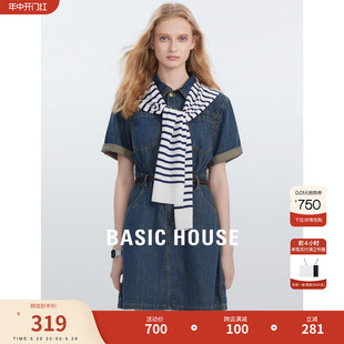 新款 Basic 百家好复古牛仔连衣裙女夏季 牛仔裙百搭显瘦 House 短袖