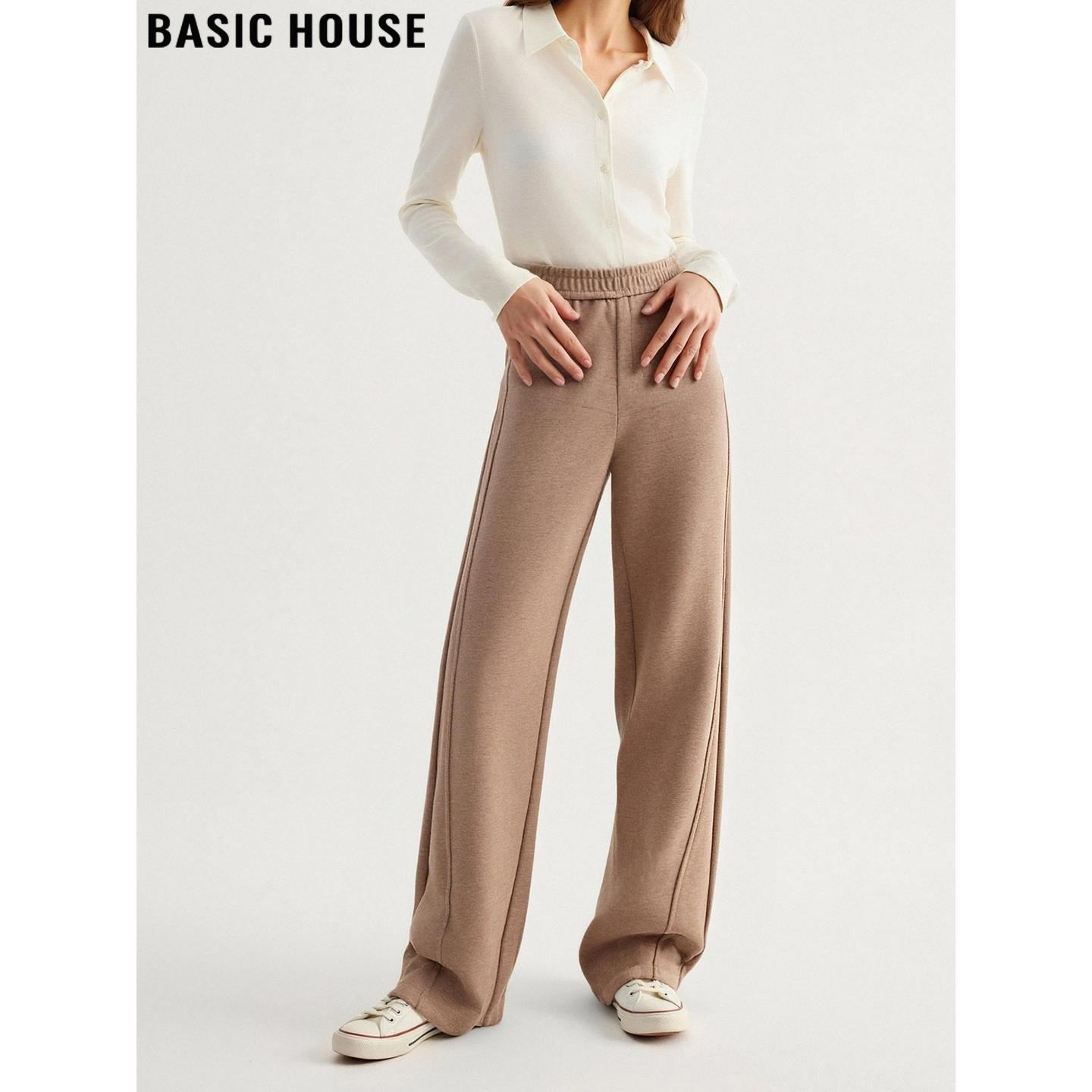 百家好加绒加厚棕色阔腿裤女冬季