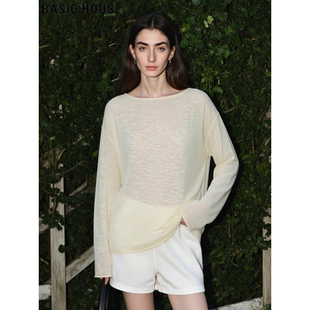 House 防晒罩衫 百家好黄色天丝长袖 宽松圆领薄款 T恤女夏季 Basic