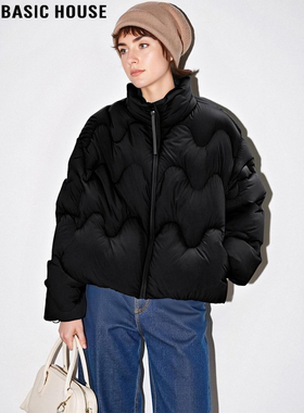 Basic House/百家好90白鸭绒黑色加厚羽绒服女冬季宽松保暖短外套