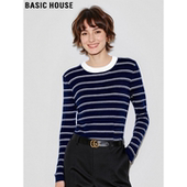 内搭修身 Basic 上衣 复古条纹针织打底衫 女士冬季 House 百家好美式