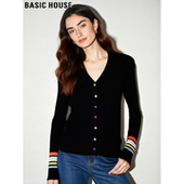 House 百家好黑色彩色纽扣V领针织衫 女士冬季 Basic 修身 软糯毛衣