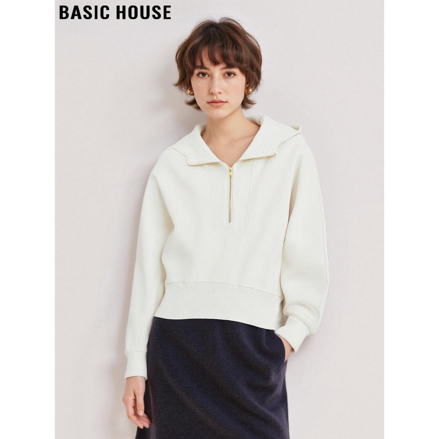 百家好美式白色慵懒风加厚卫衣女