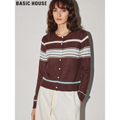 House 百家好撞色条纹天丝针织开衫 女2026春季 Basic 新款 圆领上衣