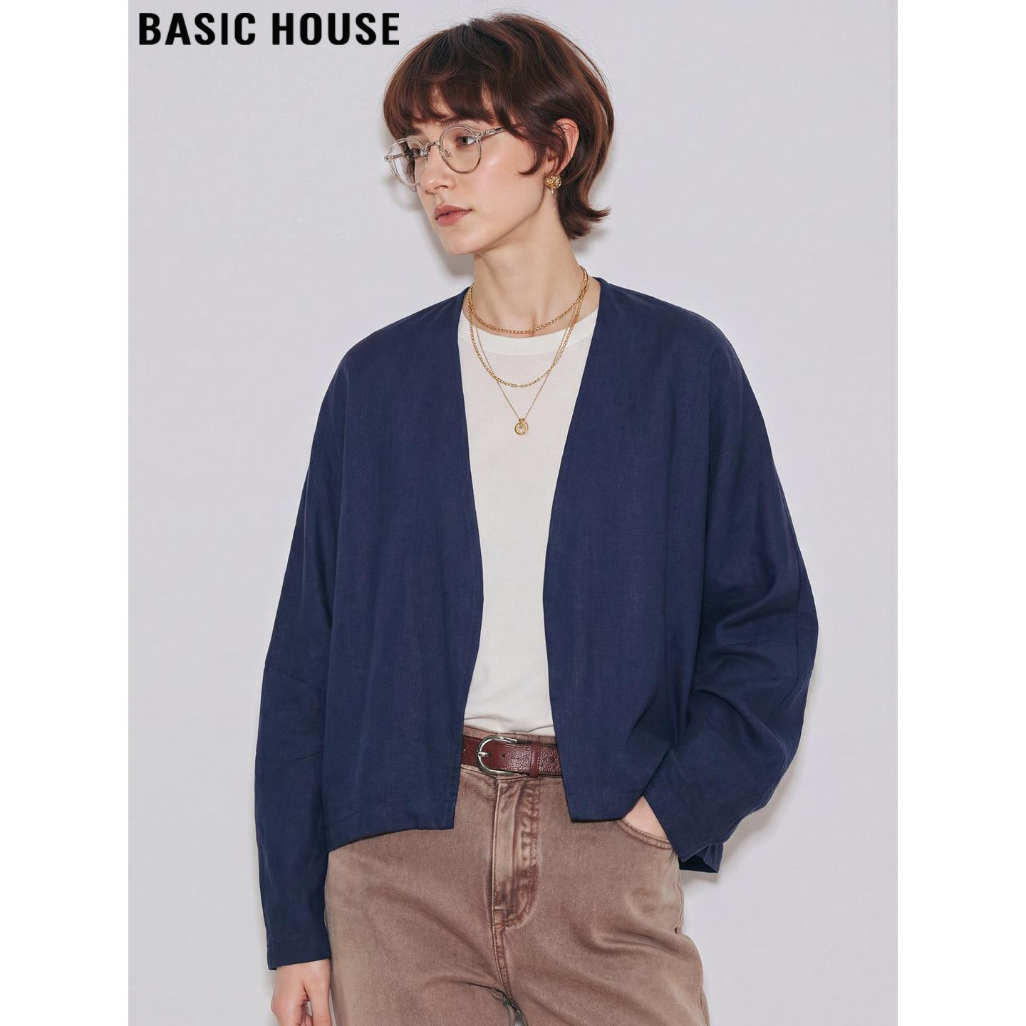 Basic House/百家好100%苎麻V领衬衫女2026春季新款外穿防晒开衫,女装/女士精品,衬衫,淘宝优惠券,粉丝福利购,淘宝优惠卷