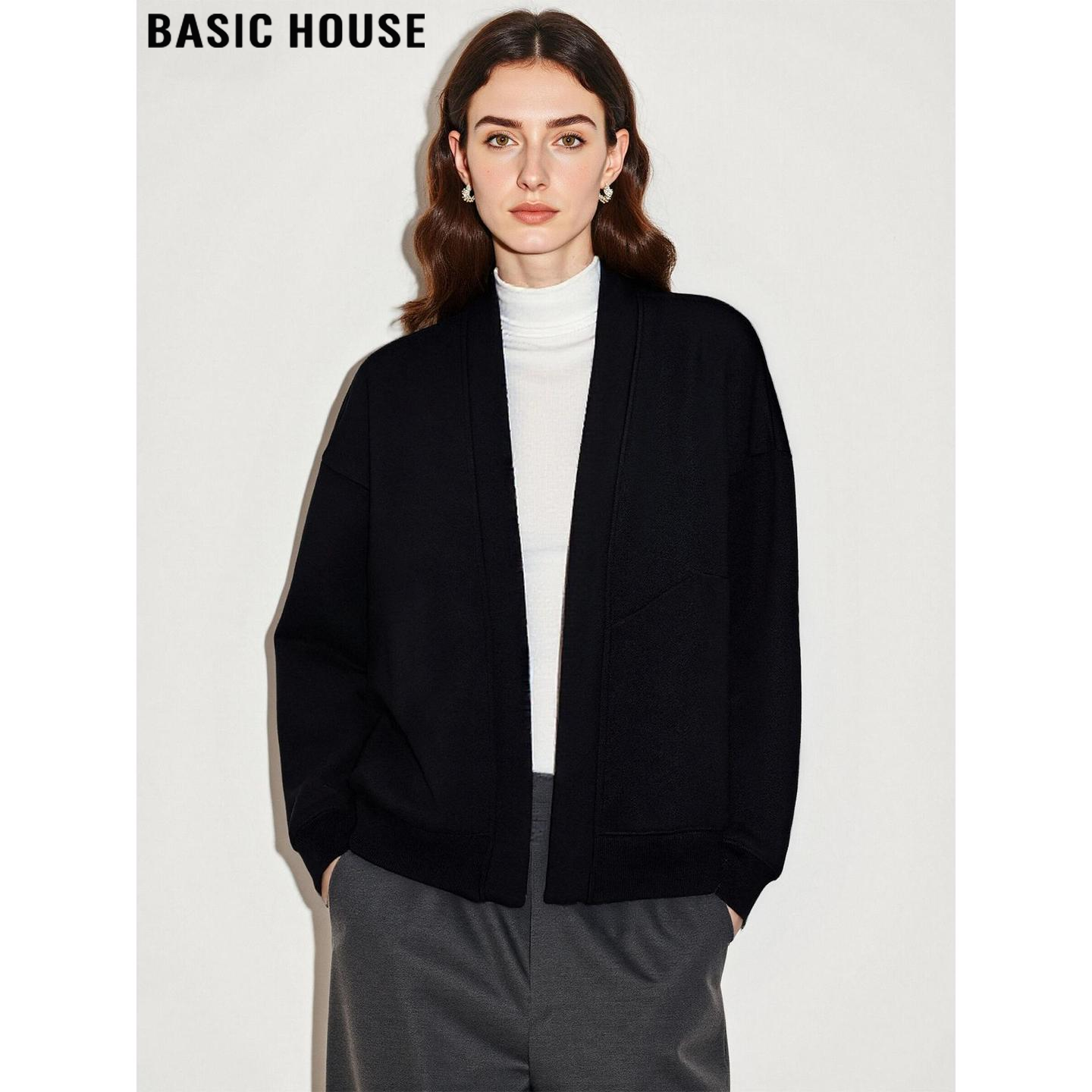 百家好高级感黑色卫衣开衫外套女