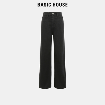 Basic House/百家好直筒牛仔裤子女2024新款黑色阔腿烟管裤长裤子