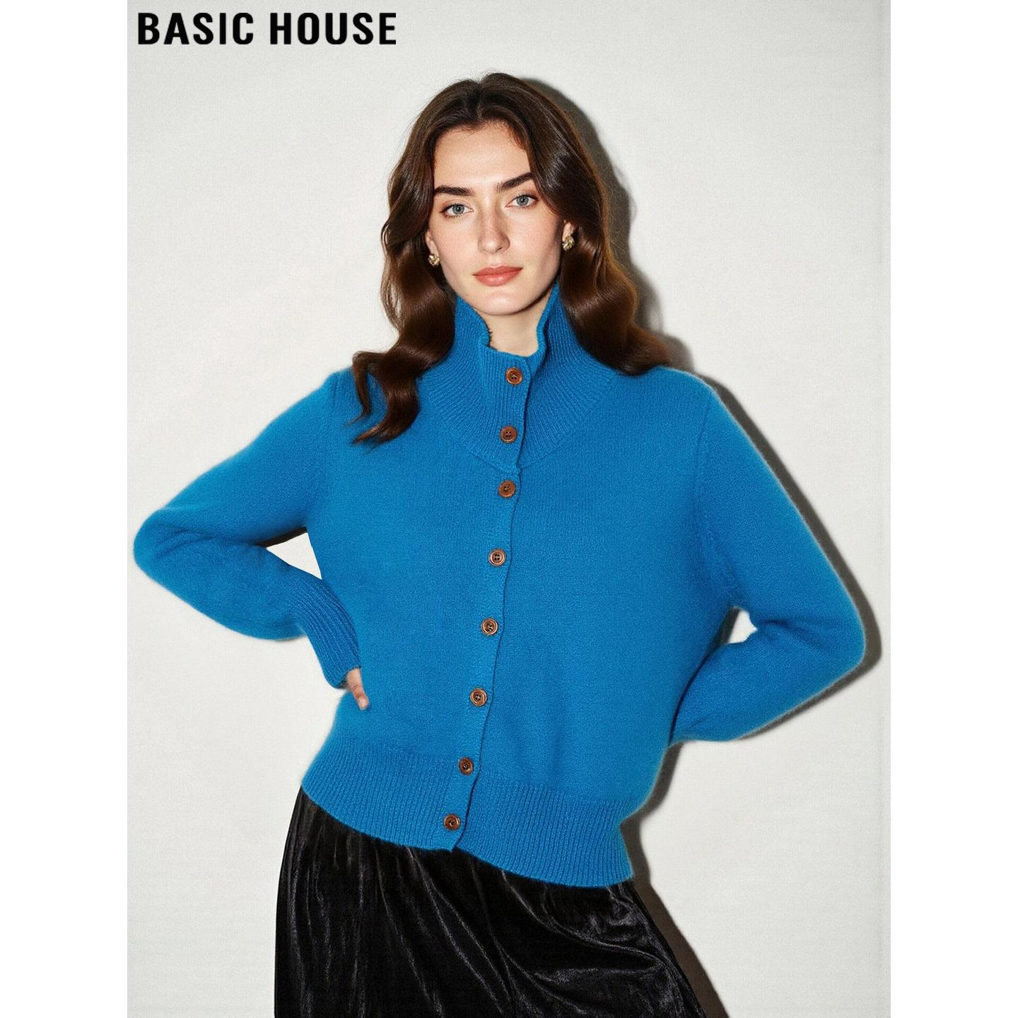 Basic House/百家好蓝色高领羊绒衫女士冬季设计感软糯羊毛针织衫,女装/女士精品,羊绒衫,淘宝优惠券,粉丝福利购,淘宝优惠卷