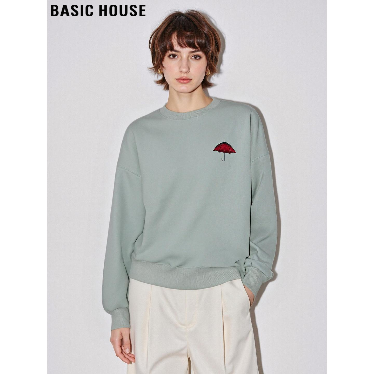 绿色印花圆领卫衣加厚套头打底衫