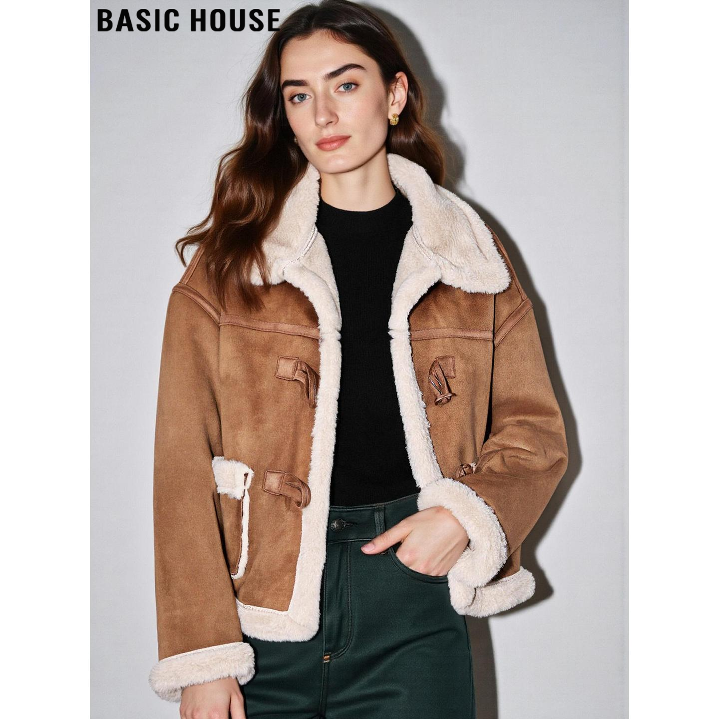 百家好棕色加绒加厚皮毛一体外套