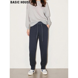 小个子高腰直筒束脚卫裤 Basic 女春季 百家好灰色哈伦运动裤 House