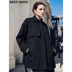 Basic House/百家好摩登风黑色风衣女2026春季新款通勤中长款