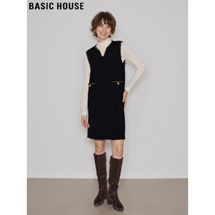 中长款 Basic 新款 百家好黑色V领羊毛针织裙女2026春季 裙子 House