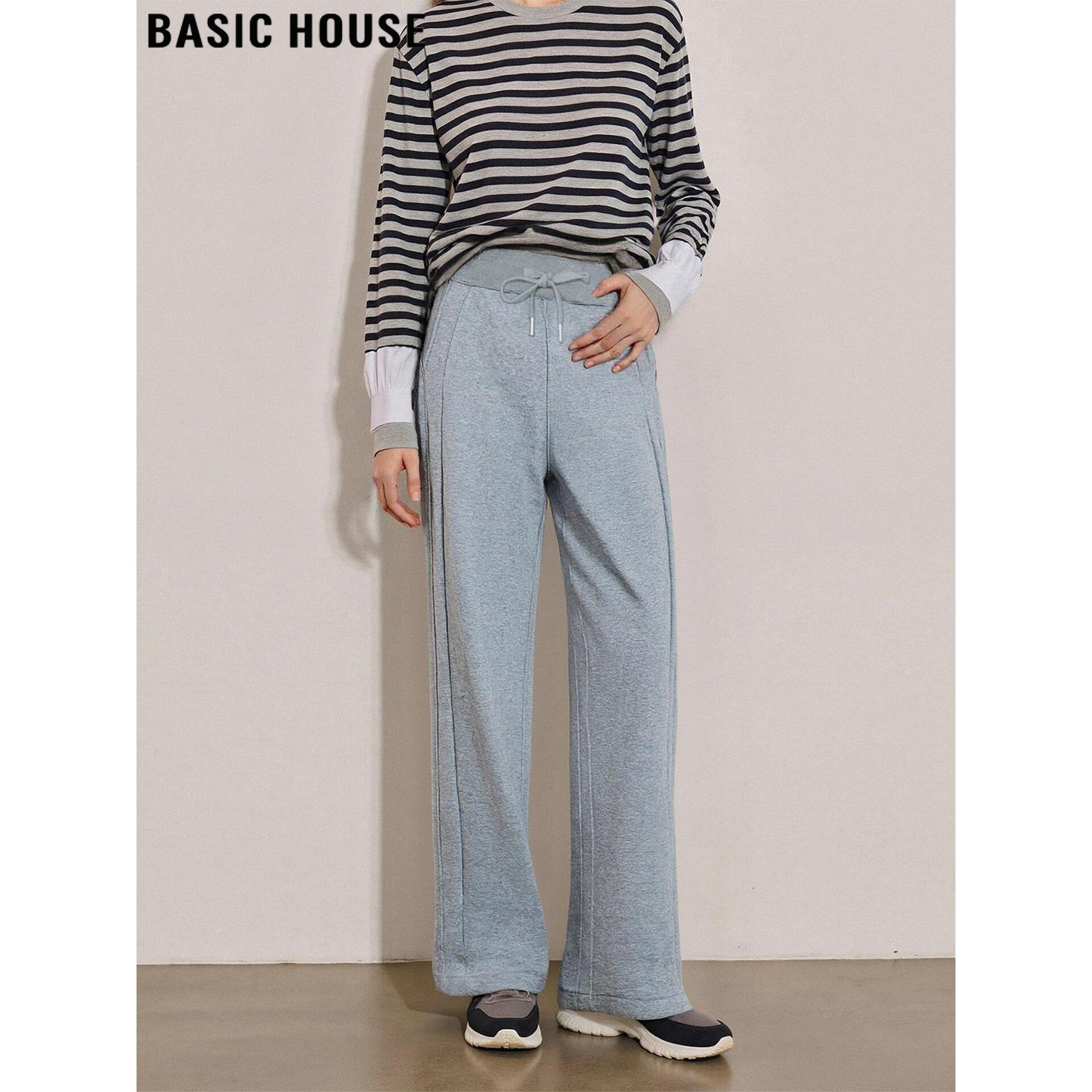 Basic House/百家好浅灰色阔腿运动裤女冬季加绒加厚高腰直筒卫裤,女装/女士精品,休闲裤,淘宝优惠券,粉丝福利购,淘宝优惠卷