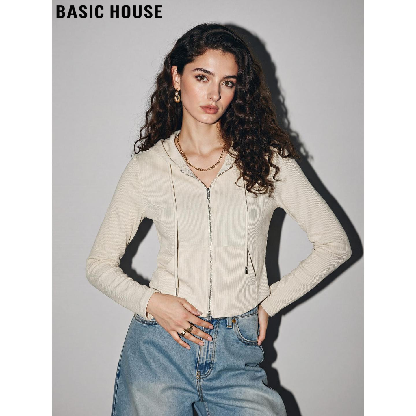 Basic House/百家好修身显瘦连帽卫衣外套女2026春季新款短款上衣,女装/女士精品,短外套,淘宝优惠券,粉丝福利购,淘宝优惠卷