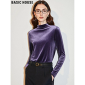 Basic 内搭上衣 弹力修身 House 百家好紫色半高领丝绒T恤女士冬季