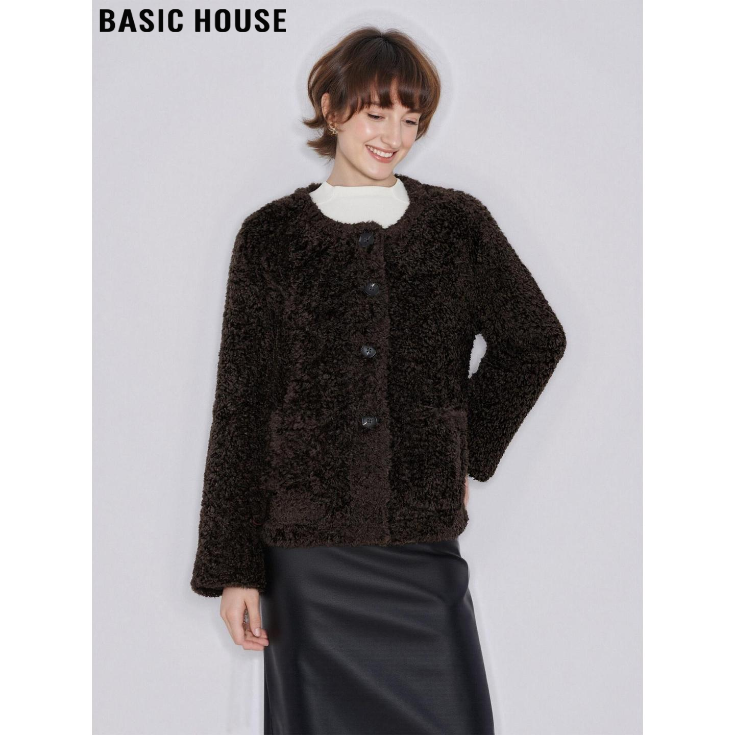 百家好名媛风深灰色圆领环保皮草