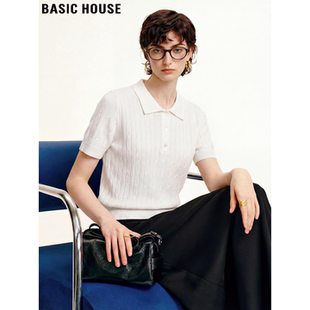 冰丝短袖 Basic 新款 百家好白色翻领天丝针织T恤女2026夏季 House