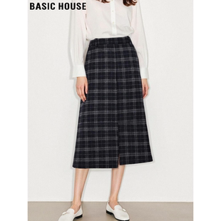 高腰遮胯A字半裙 百家好复古格子羊毛呢半身裙女春季 Basic House