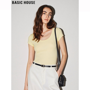 修身 Basic T恤女夏季 百家好黄色冰丝圆领短袖 百搭正肩上衣 House