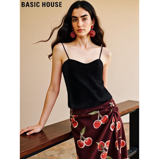 修身 百家好性感黑色肌理感小吊带女春季 内搭背心上衣 House Basic