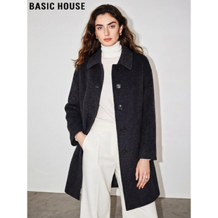 羊毛呢大衣女春季 百家好深灰中长款 翻领双面毛呢外套 House Basic