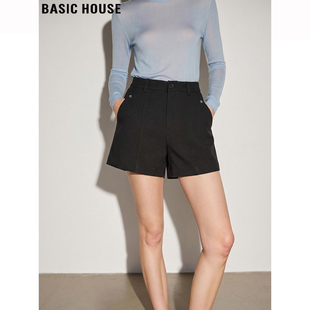 House 外穿高腰阔腿直筒裤 百家好通勤风黑色西装 女夏季 短裤 Basic