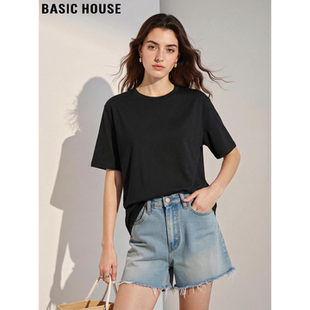 女士夏季 Basic 正肩短袖 百家好黑色基础款 简约百搭宽松T恤 House