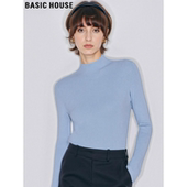 House 百家好蓝色半高领针织打底衫 女冬季 Basic 内搭修身 百搭上衣