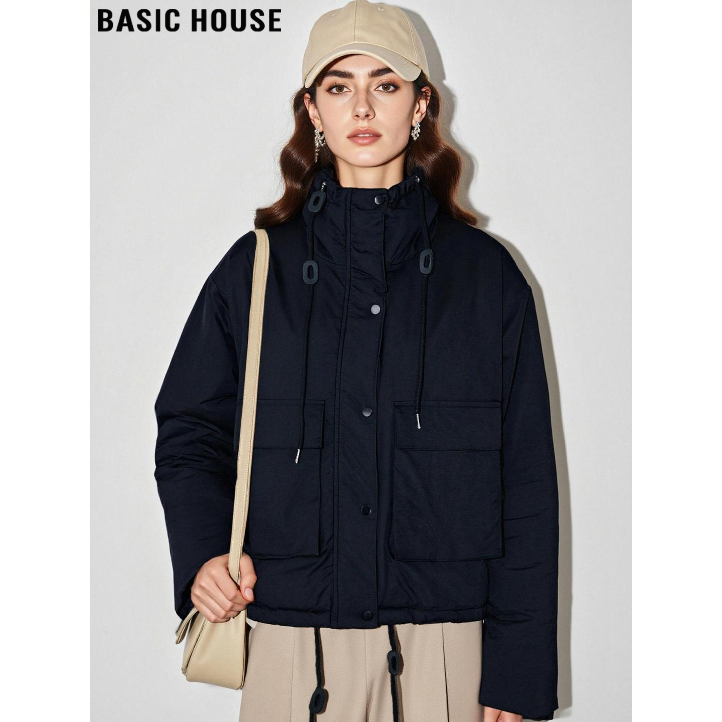 美式黑色加厚连帽工装棉服外套